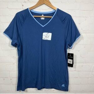 RUSSELL Stretch Power Top Womens XL Blue Short Sleeve Athletic Luxe Layer NWT